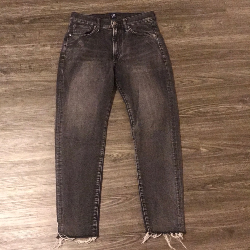 Distressed black girlfriend jeans